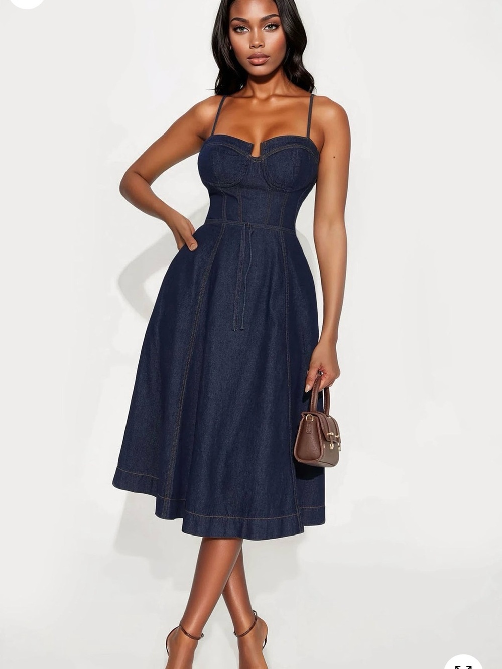 Fashion Nova Navy Denim Midi Fit-and-Flare Dress